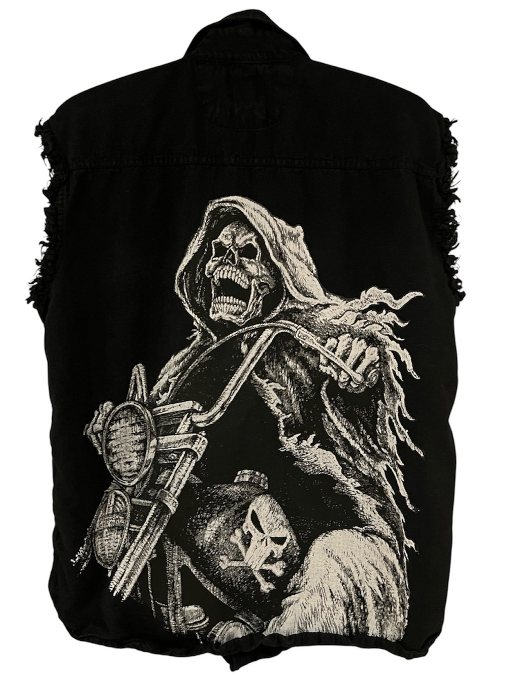 Biker Design Grim Reaper Sleeveless Shirt Button Down Black Men’s Size Medium